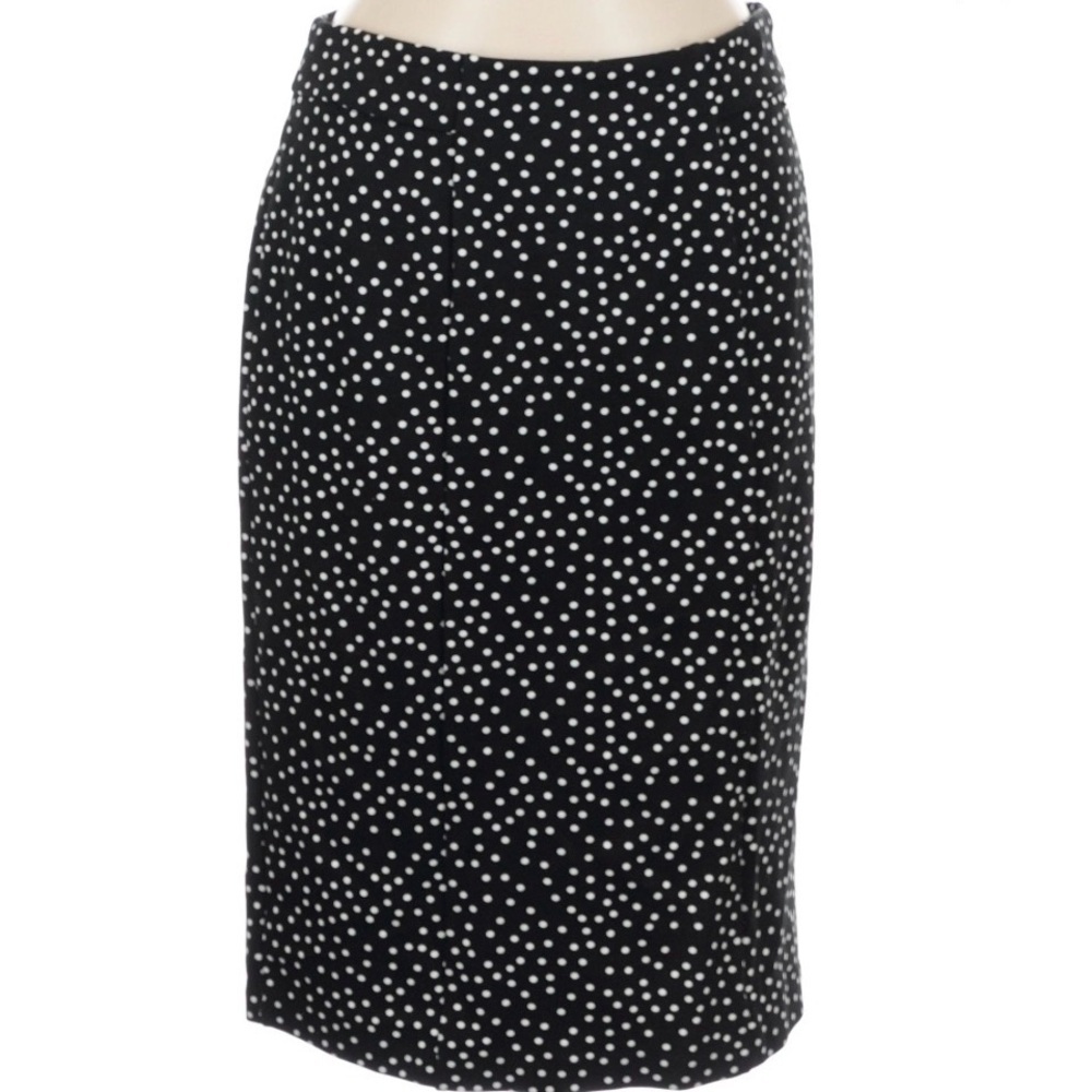 T Tahari Midi Stretch Tummy Control Black with White Dots Black Slit Skirt Sz M